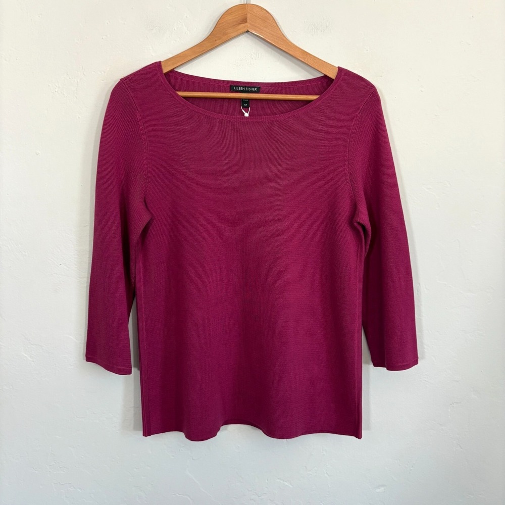Eileen Fisher Silk Organic Cotton Interlock Sweater Tunic Top Sz Small New Flaw